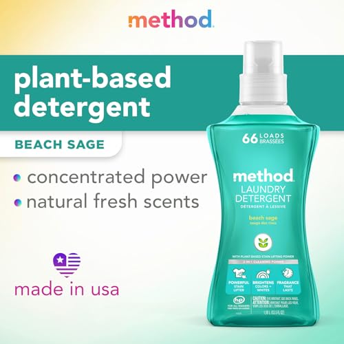 Method Liquid Laundry Detergent; Beach Sage Scent, Plant-Based Stain Remover; ; 66 Loads per 53.5 oz Bottle; (Pack of 1)