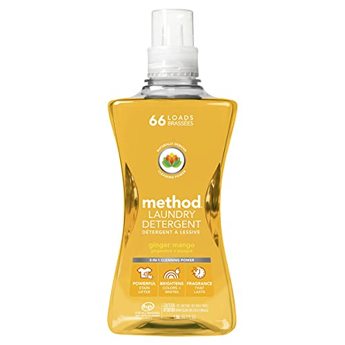 Method Liquid Laundry Detergent, Ginger Mango, 66 Loads Per Bottle, Hypoallergenic + Biodegradable Formula, Plant-Based Stain Remover, 53.5 Fl Oz (Pack of 1)