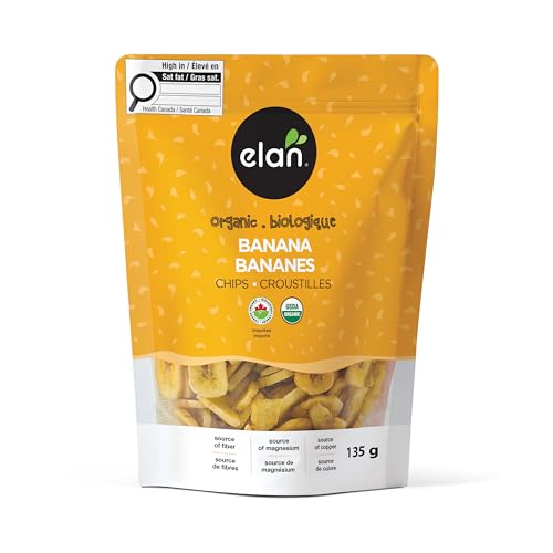Elan Organic Banana Chips, 4.8 oz, Non-GMO, Vegan, Gluten-Free, Kosher, Sweetened with Organic Sugar, Crunchy Snacks, Sweet Snacks