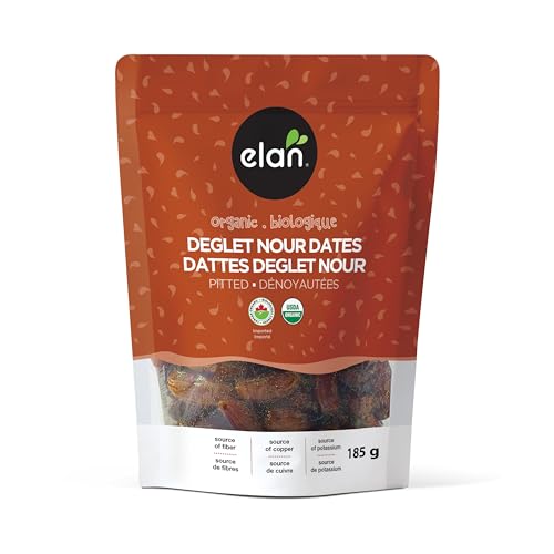 Elan Organic Pitted Dates, 6.5 oz, Naturally Sweet Dried Fruits, No Pits, No Sugar Added, No Sulphites, Non-GMO, Vegan, Gluten-Free, Kosher, Deglet Noor Dried Dates