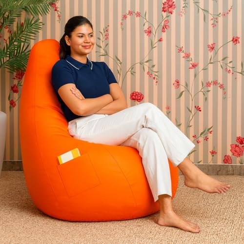 Sattva Classic XXXL Bean Bag with Pocket Filled with Beans | Faux Leather Teardrop Bean Bag for Adults & Teens | Pre-Filled Comfortable Seating for Be