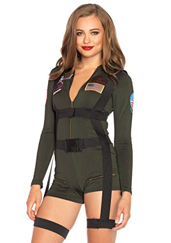 Leg Avenue Womens Licensed Top Gun Spandex Romper Costume, SMALL, Khaki