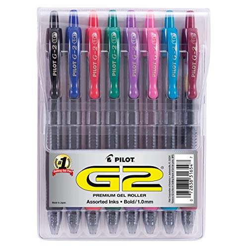 Pilot G2 Premium Retractable Gel Ink Pens Bold Point Assorted 8 Pack