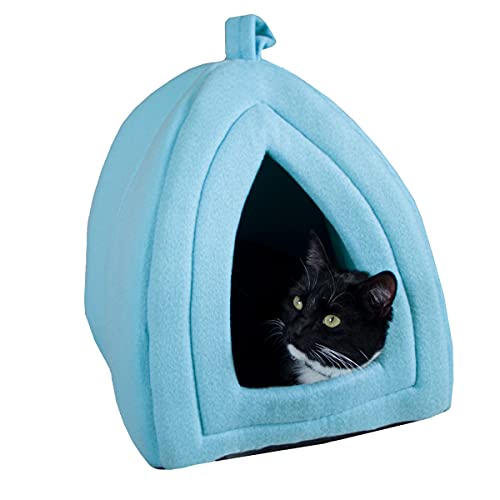 PETMAKER Cat House Indoor Bed with Removable Foam Cushion, Blue | Plush Cat Tent Bed for Small Kittens, Rabbits, Guinea Pigs, and Other Small Animals, Comfortable Cozy Pet Hideaway