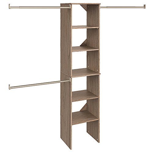 ClosetMaid SuiteSymphony Wood Closet Organizer Starter Kit with Tower and 3 Hang Rods, Shelves, Adjustable, Fits Spaces 