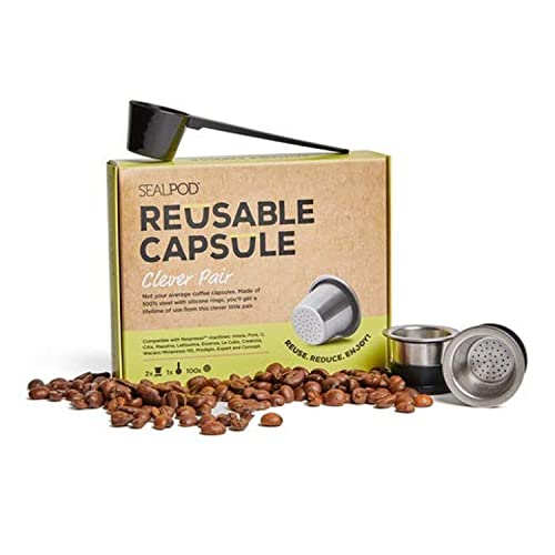 SEALPOD Reusable Capsules for Nespresso Original, 2 Stainless Steel Pods with 100 Foil Lids