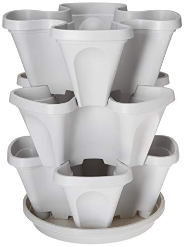 3 Tier Stackable Garden,Indoor,Outdoor Vertical Planter Set,Self Watering Tiers From Top Down,Smart Planting Pots,Used for Strawberries Herbs Peppers Flowers and Succulents (Stone)
