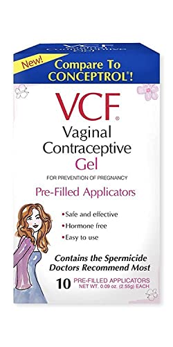 VCF Vaginal Contraceptive Gel Prefilled Applicators with Spermicide, 1 Box of 10 Prevents Pregnancy, Nonoxynol-9 Kills Sperm on Contact, Hormone-Free, Easy to Use, VCF Works Instantly. 10 Total