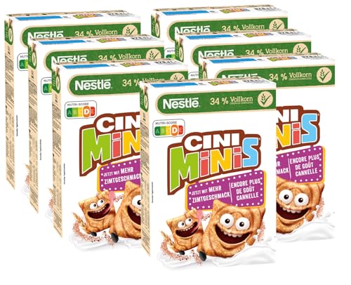 🔥 STARKER PREIS (-37%) Nestlé CINI MINIS, Zimt Müsli, 37% vitales Vollkorn, Mit Vitaminen, Calcium und Eisen, Krunchy Knusper Flakes, 7er Pack (7x375g)