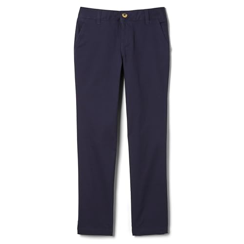 French Toast girls Adjustable Waist Stretch Twill Straight Leg (Standard & Plus) Pants, Navy, 10 US
