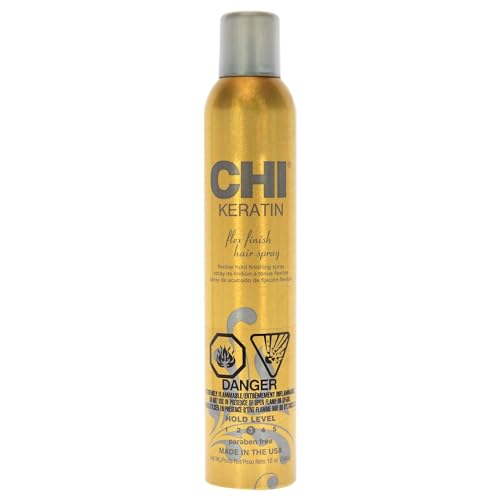 CHI Keratin Flex Finish Hair Spray, Lightweight Spray For Long-Lasting, Smooth Styling, Eliminates Frizz & Flyaways & Seals Out Humidity, 10 Oz