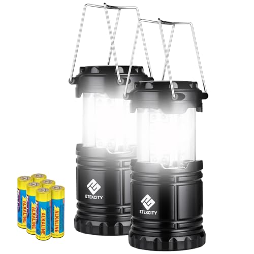 Etekcity Lantern Camping Essentials Lights, Led Flashlight for Power Outages, Survival Gear and Supplies for Emergency, Hurricane Preparedness Items , Battery Operated Lamp, 2 Pack, Black