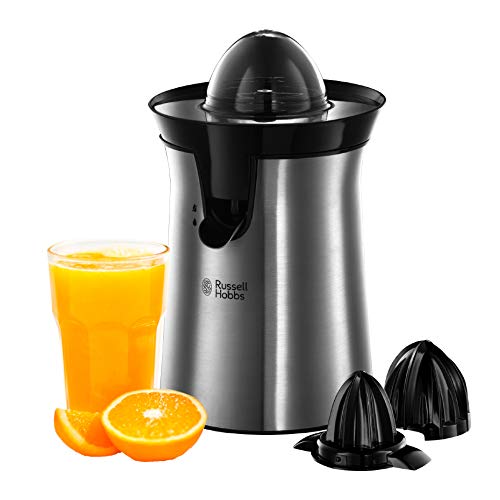 (-21%) Russell Hobbs Orangenpresse & Zitruspresse elektrisch [links-& rechtsrotierend, 2 Presskegel für Zitronen/Orangen] Edelstahl (Tropf-Stopp-Funktion, spülmaschinenfest, BPA-frei) Saftpresse 22760-56