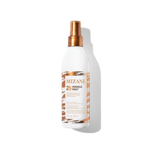 Mizani 25 Benefit Miracle Milk Leave-in Conditioner - Anti-Frizz Detangler Spray For Hair Shine, Heat Protectant, For Frizzy & Curly Hair, With Coconut Oil, 8.5 Fl Oz