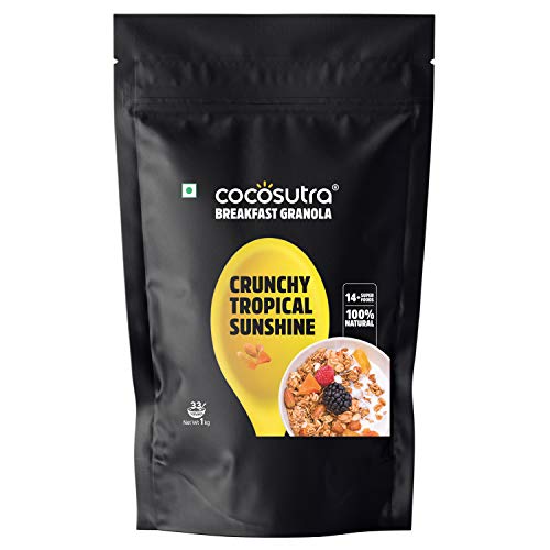 COCOSUTRA Crunchy Tropical Sunshine Breakfast Granola 1 kg | made with Natural & Gluten Free ingredients | High Protein Cereal with Oats, Nuts, Seeds 