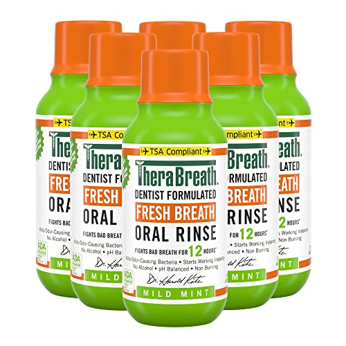 TheraBreath Fresh Breath Dentist Formulated Oral Rinse, Mild Mint, 3 Fl Oz (Pack of 6)