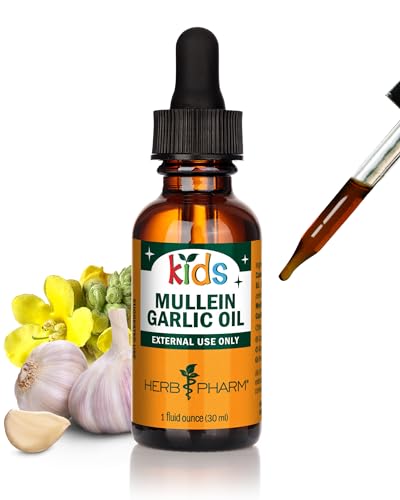 Herb Pharm Kids Mullein and Garlic Oil, Calendula, Garlic, Mullein, St. John's Wort, Olive Oil, 1 Fl Oz (Pack of 1)