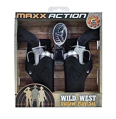 Maxx Action Wild West Outlaw Play Set – 5 Piece Western Toy for Kids | Cowboy Sheriff Cap Blaster with Holster and Adjustable Belt | Ring Caps Sold Separately