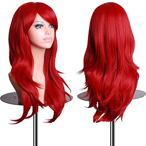 EmaxDesign Wigs 28 inch Wavy Curly Cosplay Wig With Wig Cap and Comb (Red)