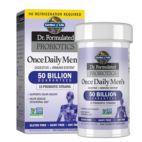 Garden of Life Probiotics for Men, Dr Formulated 50 Billion CFU 15 Probiotics for Digestive Health + Organic Prebiotic Fiber, Colon & Immune Support, Daily Gas Relief, Shelf Stable, 30 Capsules