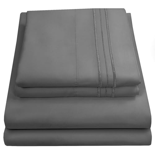 Queen Size Bed Sheets - Breathable Luxury Sheets with Full Elastic & Secure Corner Straps Built In - 1800 Supreme Collection Extra Soft Deep Pocket Bedding Set, Sheet Set, Queen, Gray