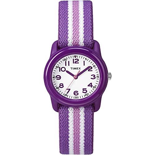 Timex Girls TW7C06100 Time Machines Purple/Pink Stripes Elastic Fabric Strap Watch