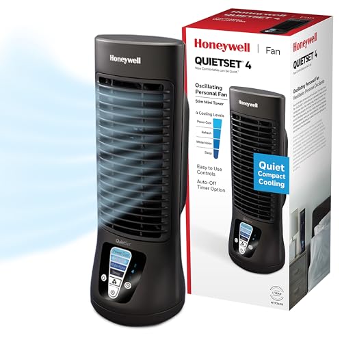 Honeywell HTF210B QuietSet Personal Table Fan, Black – Oscillating Personal Fan with Quiet Operation and 4 Levels of P