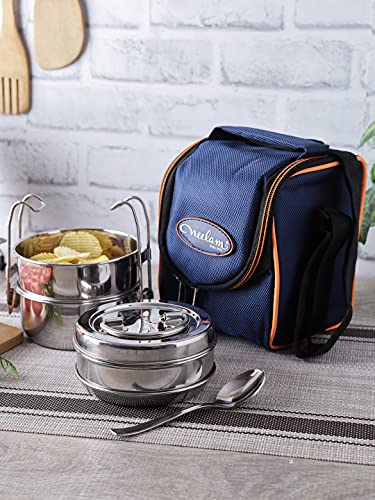 Stainless Steel Lunch Box/Tiffin with Bag, 3-Tier Container, 1100 ml, Hot & Cold Leak-Proof, Compact & Durable, Perfect for Office, School, Picnic and