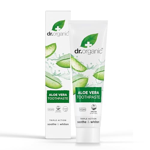 🔥 STARKER PREIS (-15%) Dr Organic Aloe Vera Zahnpasta, Aufhellend, Natürlich, Vegan, Tierversuchsfrei, Paraben- & SLS-frei, Bio, 100ml