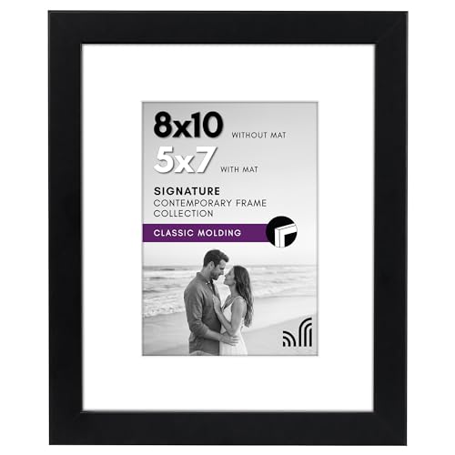 Americanflat 8x10 Picture Frame with Shatter-Resistant Glass - Use as 5x7 Frame with Mat or Display 8x10 Photo Without Mat - Signature Collection - Picture Frames for Tabletop and Wall Display - Black