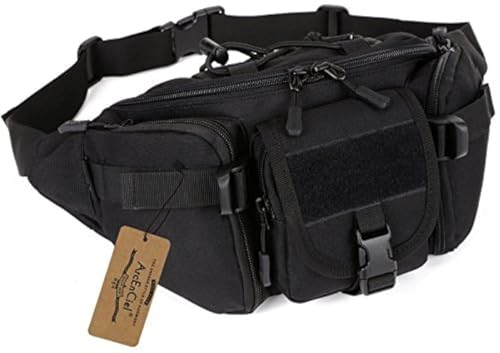 ArcEnCiel Tactical Fanny Pack for Men Women Waist Bag Hip Belt Outdoor Hiking Fishing Bumbag with Patch (Black)