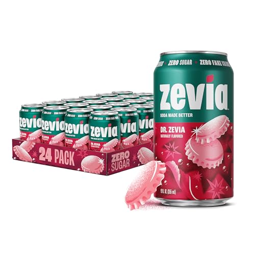 Zevia Zero Sugar Soda, Dr. Zevia, 12 oz Cans (24-Pack) – Naturally Sweetened, Zero Calorie Sugar Free Soda - Non-GMO Project Verified, Gluten-Free, Vegan
