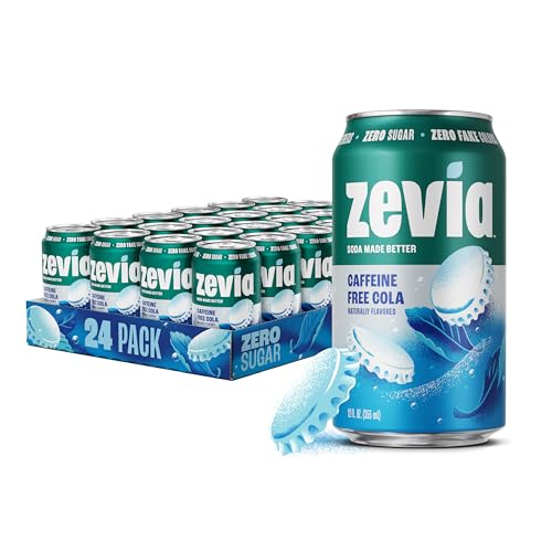 Zevia Zero Sugar Soda, Caffeine Free Cola, 12 oz Cans (24-Pack) – Naturally Sweetened, Zero Calorie Sugar Free Soda - Non-GMO Project Verified, Gluten-Free, Vegan