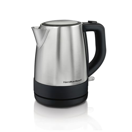 Hamilton Beach Chaleira de chá elétrica, caldeira de água e aquecedor, 1 L, sem corda, proteção de desligamento automático e secagem a ferver, aço inoxidável (40998)