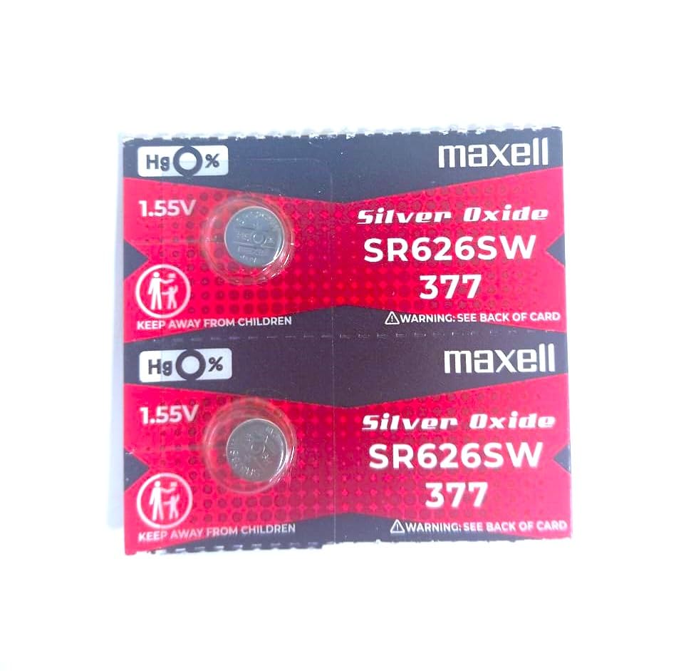 2 x MAXELL SR626SW 377 1.55v Silver Oxide Button Cell Watch Battery - Official Genuine Maxell