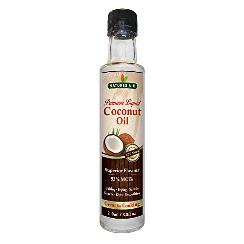Natures Aid Liquid Coconut Oil 250ml – 100% Pure, Non-GMO, Vegan, Keto Friendly – Supports Skin & Hair – Gluten Free Cooking Oil for Frying, Baking, Smoothies & Dressings