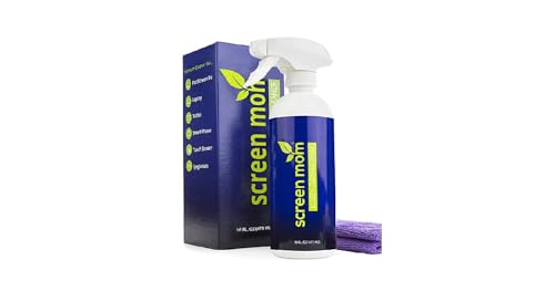 Screen Mom Screen Cleaner Spray and Microfiber Cloth 16oz Screen Cleaner Spray and Wipe for TV, Laptop, Computer, Phone, iPad, Car Screen Cleaning Kit Electronic Cleaner Spray