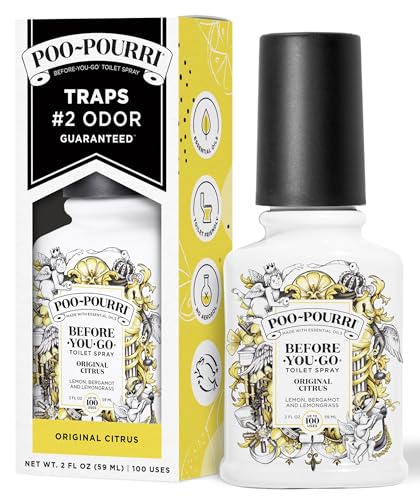Poo-Pourri Before-You-Go Toilet Spray, Original Citrus, 2 Fl Oz, Up to 100 Uses, Bathroom Odor Deodorizer with Essential Oils for Home or Work, Travel Essentials, TSA Approved Size, Lemon Bergamot