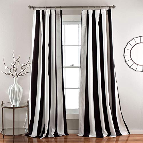 Lush Decor Wilbur Light Filtering Striped Window Curtains Set, 84 in L Panel Pair, Black, C32978P15-000