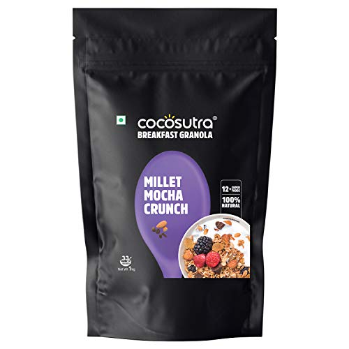 Millet Mocha Crunch Breakfast Granola 1 kg | 100% Natural, Vegan & Gluten Free | High Protein Cereal with Oats, Nuts, Seeds and Dry Fruits | Lightly s