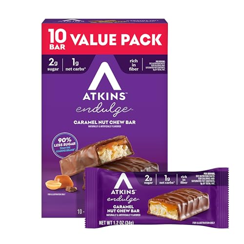 Atkins Endulge Caramel Nut Chew Bar Low Sugar Snack Dessert Bar High