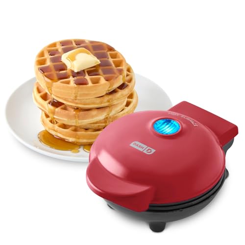 DASH Mini Waffle Maker - 4” Waffle Mold, Nonstick Waffle Iron with Quick Heat-Up, Nonstick Surface - Perfect Mini Waffle Maker for Kids and Families, Just Add Batter (Red)