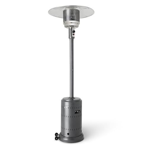 Amazon Basics 46,000 BTU Outdoor Propane Patio Heater with Wheels, Commercial & Residential, Slate Gray, with Water Tank, 32.1 x 32.1 x 91.3 inches (LxWxH)