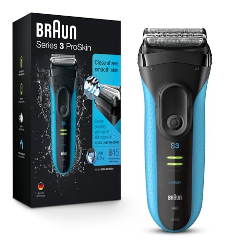 Braun Electric Series 3 Razor with Precision Trimmer, Rechargeable, Wet &amp; Dry Foil Shaver for Men, Blue/Black, 4 Pie