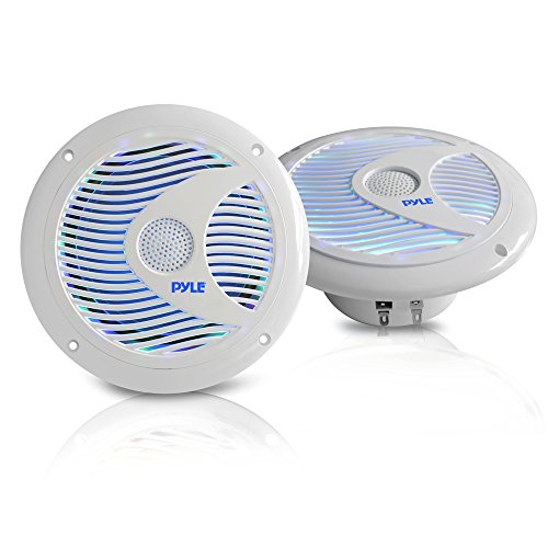 Pyle 6.5 Inch Car Speakers Pair Waterproof Marine Speakers with RGB LED Lights RF Remote 150W 4 Ohm Audio Speakers for Boat ATV UTV Golf Cart Outdoor Sound System