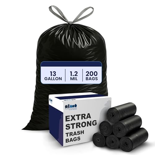 PlasticPlace Extra-Tall Drawstring Bags - 13 Gallon - Black - 200/case
