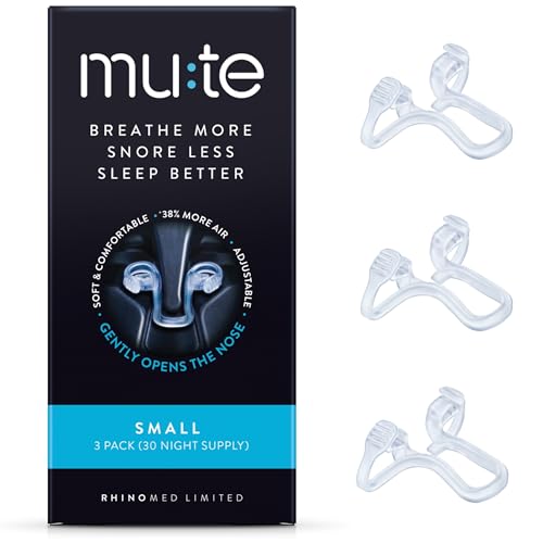 Mute by Rhinomed Nasal Dilator for Snore Reduction | Small 3pk | Increase Airflow | Anti Snoring Devices | Nasal Dilators for Sleeping | Internal Nasal Dilator | Snoring Solution | Transparent