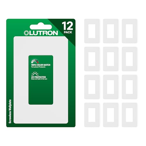 Lutron Claro Light Switch Cover Plate, 1 Gang Wallplate, for Decorator Light Switches, Rocker Light Switch Cover, Outlet Cover, Screwless Switch Plate Cover, Gloss, CW-1-WH-12, White, 12 Pack