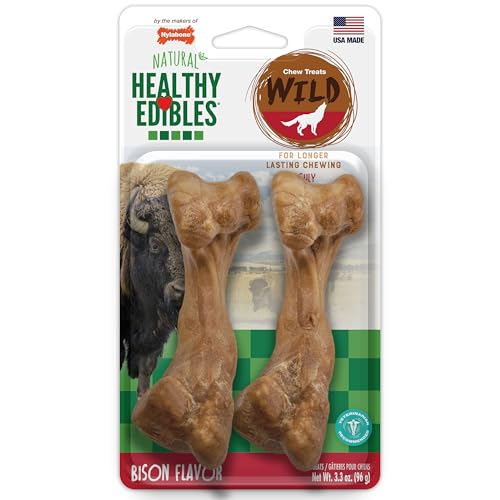 Nylabone Healthy Edibles WILD Natural Longer-Lasting Bison Flavor Bone Chew Treats for Dogs, Medium - Up to 35 lbs (2 Count)