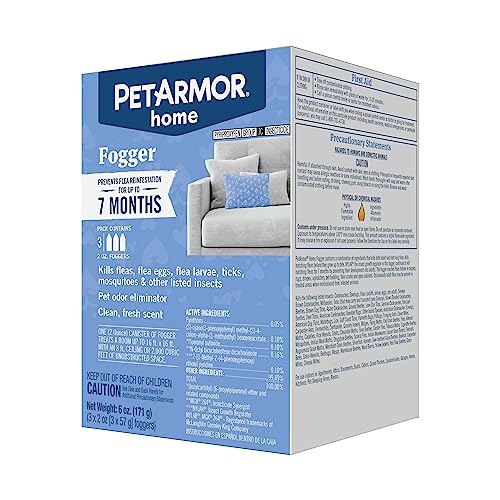 PetArmor Home Fogger, Kills Fleas, Ticks, Mosquitoes & Other Listed Insects, Helps Eliminate Pet Odor, Clean Fresh Scent, Protects for 7 Months, 3 2oz Canisters